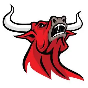 愤怒的红色公牛头咆哮的吉祥物照片