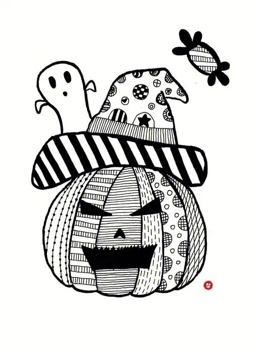 儿童线描画万圣节主题