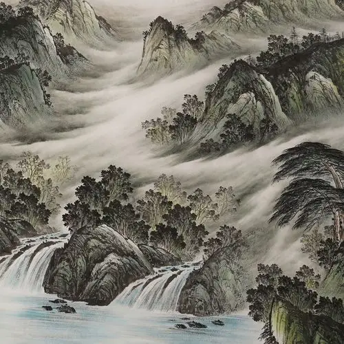 宣纸国画水墨山水画芯原稿纯手绘八方聚财手写真迹办公室书画0012