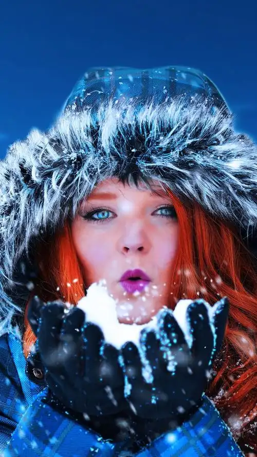 女人,蓝色的眼睛,雪 1080x1920 iphone 8/7/6/6s plus 壁纸,图片,背景