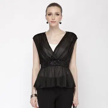 de 原创设计 classie绒华贵族2014v领褶皱宫廷性感修身无袖蕾丝衫rwcs