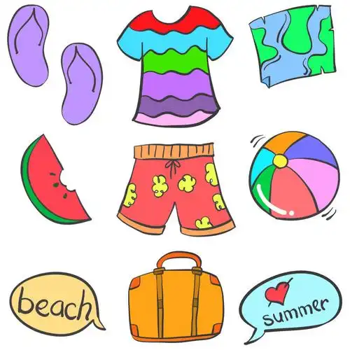 夏日沙滩上五彩缤纷的物品