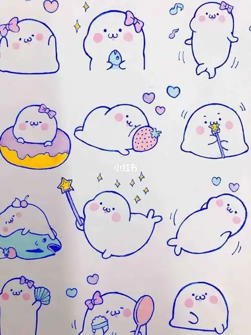 少女心简笔画93超可爱的粉粉小海豹又来啦简笔画少女心表情包画
