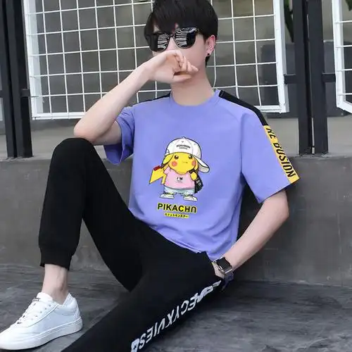 青少年夏季休闲短袖男孩子运动套装初中中学生帅气t恤