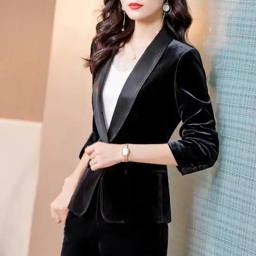 金丝绒西装套装女气质