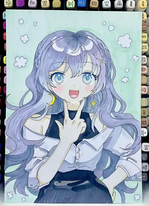 手绘  #动漫  #二次元  #动漫女孩  #马克笔  #临摹  #马克笔手绘