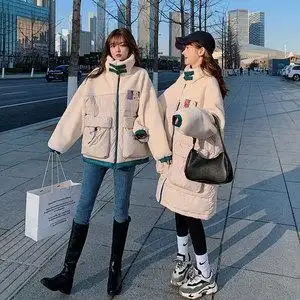 闺蜜姐妹装白鸭绒羽绒服女中长款冬季加厚学院风宽松拼接立领外套