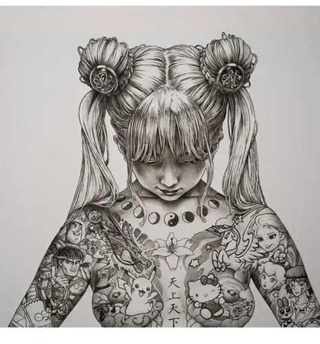 大友升平平成圣母装饰画潮牌卡通动漫挂画纹身店酒吧工作室潮流画