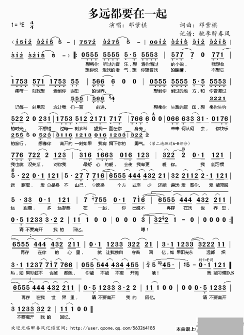 《多远都要在一起》gem邓紫棋, 简谱 数字,想快点学会弹,谢谢