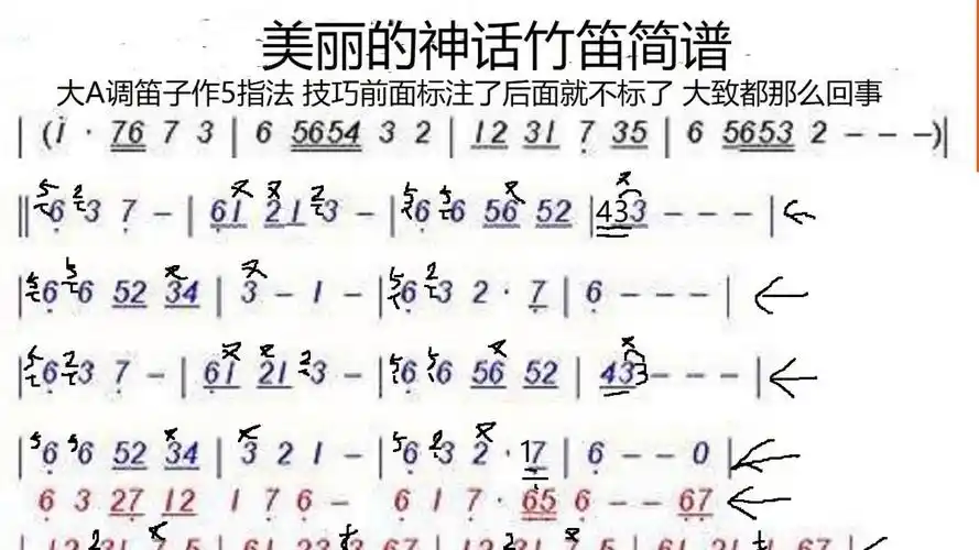 美丽的神话(大a调笛子作5指法)