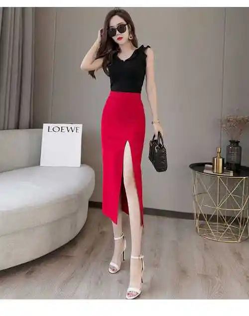 2021四季新款职业半身裙女修身长裙女春秋新款性感开叉高腰一步裙中长