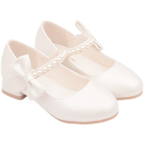 小学生公主鞋女童皮鞋儿童演出鞋晚会女孩中大童礼服高跟鞋白色鞋