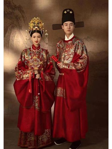 出租明制汉服情侣婚服迎宾主纱礼服中式古代婚礼婚纱照拍摄高端款