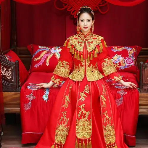 秀禾服新娘结婚礼服2017秋冬季新款中式婚纱嫁衣红色敬酒服旗袍女图片