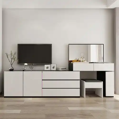 现代简约伸缩梳妆台收纳柜一体卧室电视柜梳妆台组合化妆台储物柜