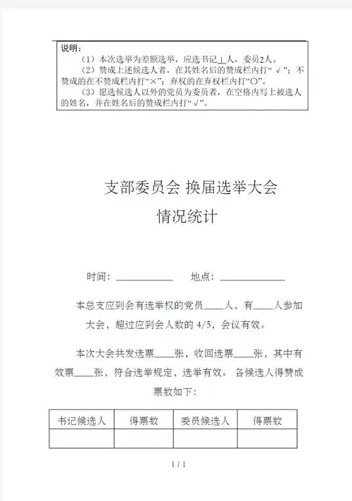 支部换届选举选票