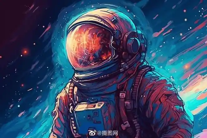 手绘插画宇航员主题彩绘星辰宇宙背景图