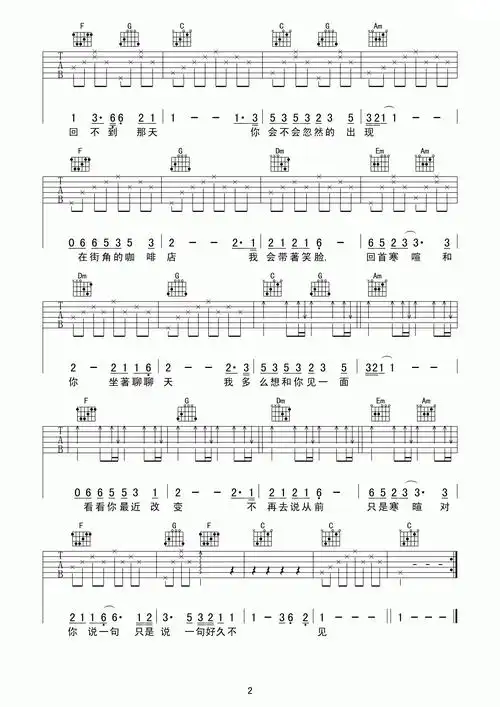 陈奕迅好久不见吉他谱 c调_吉他谱_歌词曲谱