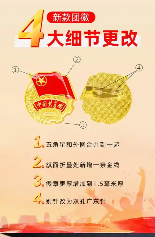 宜乐舒团徽团徽2022正版共青团团徽胸针学生用团徽别针式大磁铁强磁扣