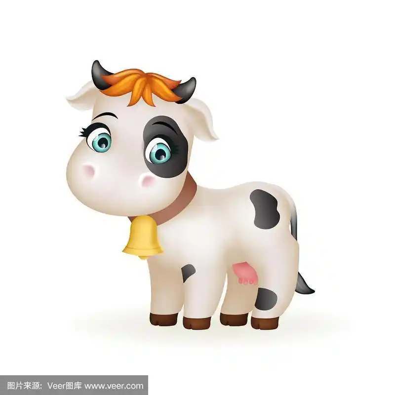 漂亮的小卡通可爱小牛白母牛站着哺乳动物农场动物艺术设计孤立矢量