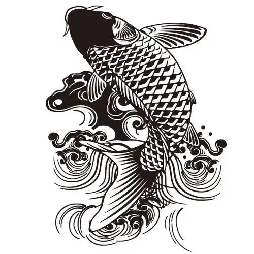 芭雅莲纹身贴花臂大图鲤鱼花臂草本纹身贴果汁半鲤鱼图案防水男女仿真