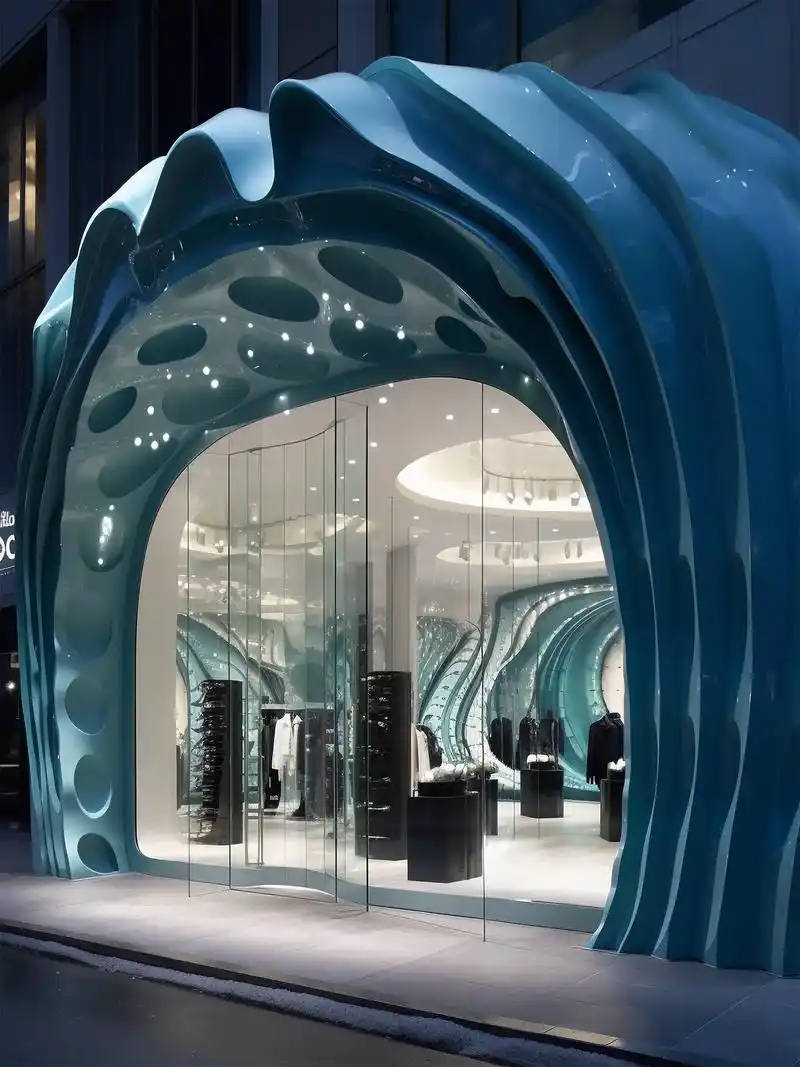 异形门头的创意设计!可以在门头设计中添加一些波纹的设计元 - 抖音