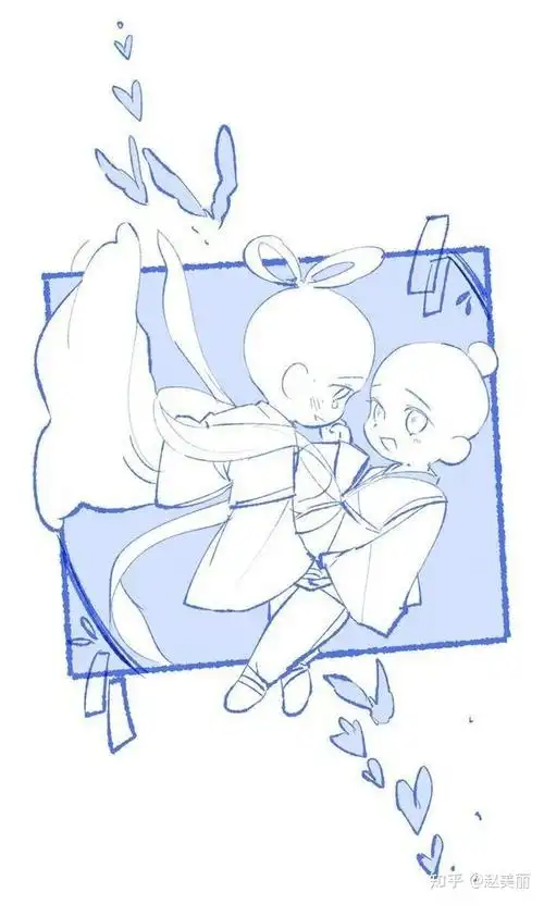 一组q版双人互动模板参考人体素材