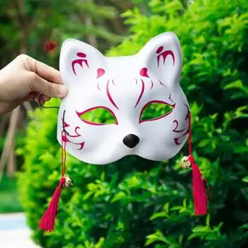 半脸猫面具手绘同款小狐狸动漫男女狐妖猫脸cosplay化装舞会万圣节