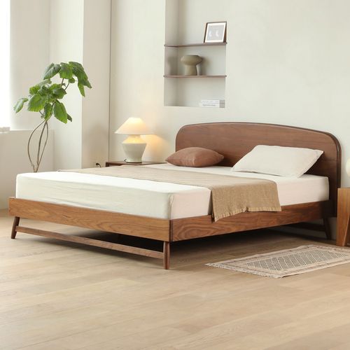 北美黑胡桃木实木床意式极简双人床主卧大床1.8m卧室床原木民宿床