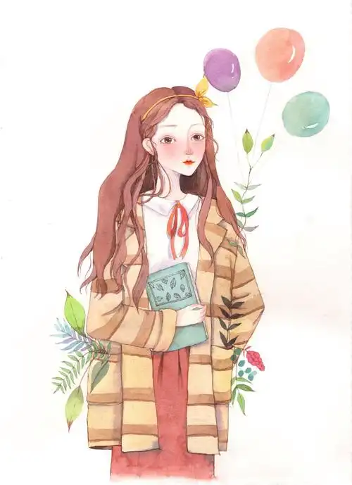 水彩画手绘小清新少女插画