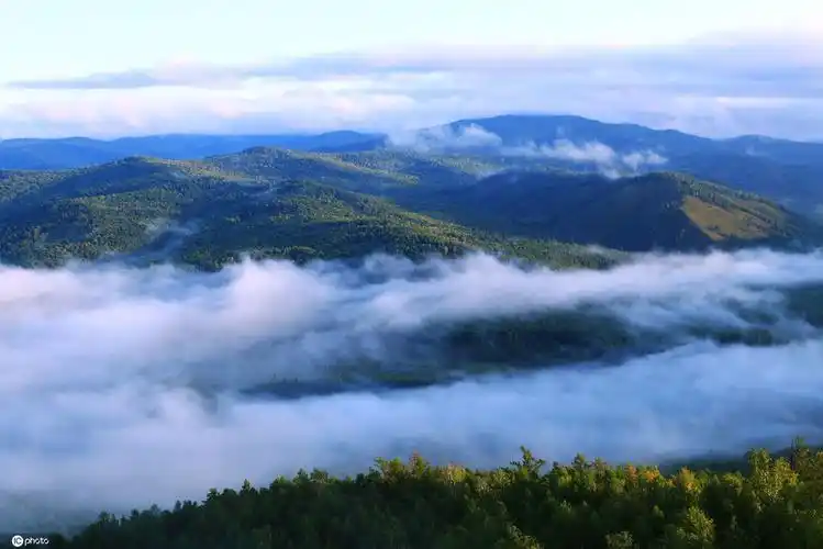 清晨辽阔林海云雾,山岭山林云海,山峦树林晨雾,层峦朝阳风景