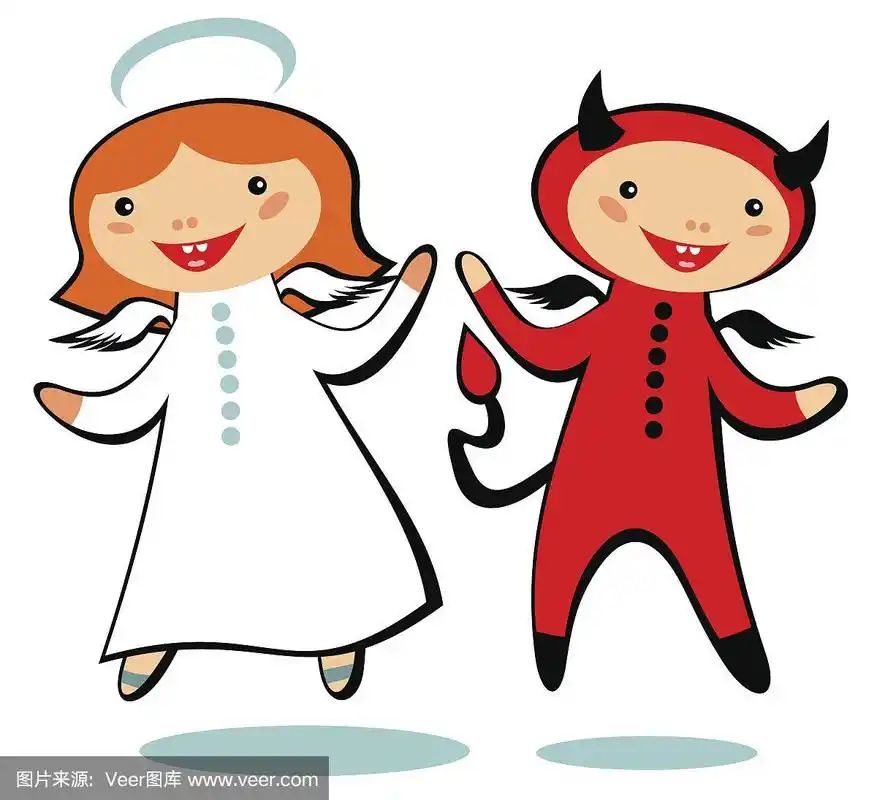 天使,恶魔,青少年,灵性,绘画插图