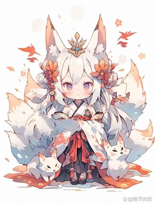 ai国风|q版人物|九尾灵狐93 九尾狐本是与龙凤齐名的神兽,也是所有