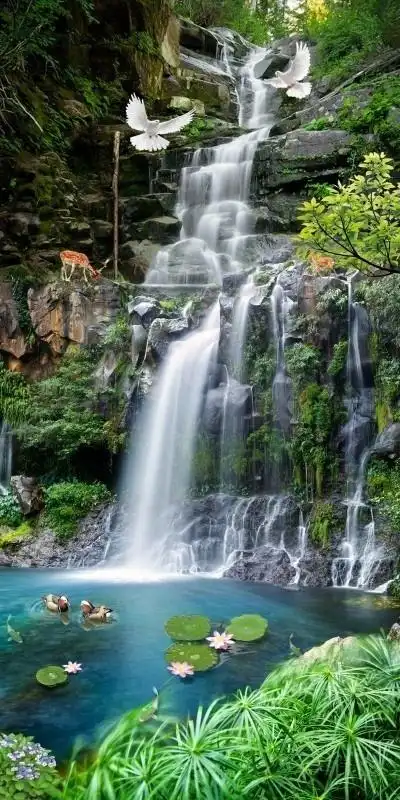 高山流水瀑布风景玄关装饰图片