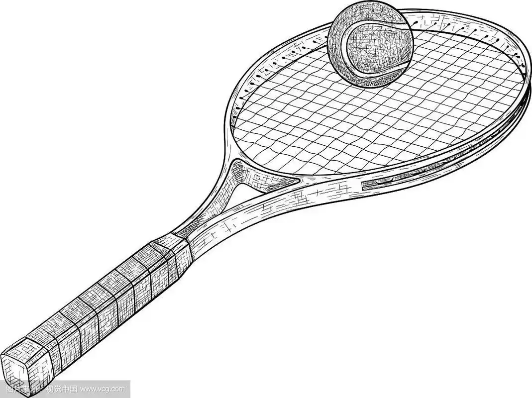 网球拍与球手绘草图