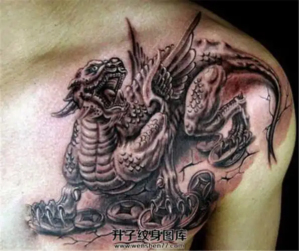 男性胸口貔貅纹身图案【升子纹身520】