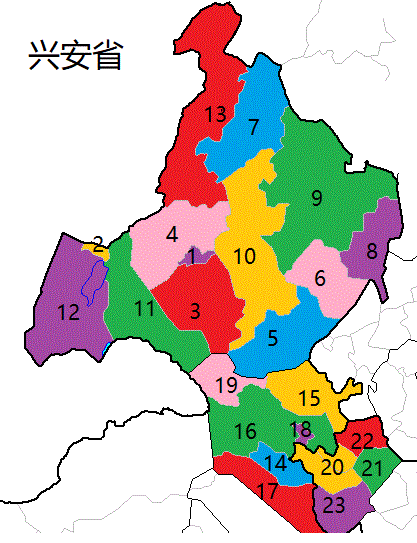 兴安省:现内蒙呼伦贝尔市,兴安盟,现吉林省白城市组成,省会海拉尔市.