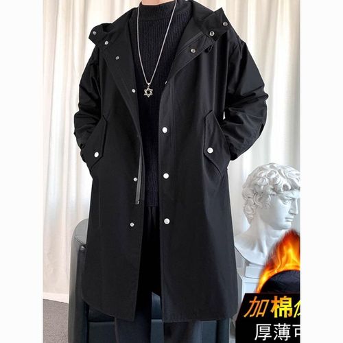 纯黑色德式军大衣男中长款高级感杭州意法风衣连帽军阀少帅服冬季