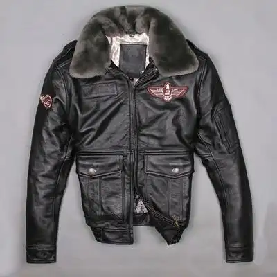 真皮空军飞行服皮衣 羊毛领厚牛皮皮衣外套 真皮飞行员皮夹克男款