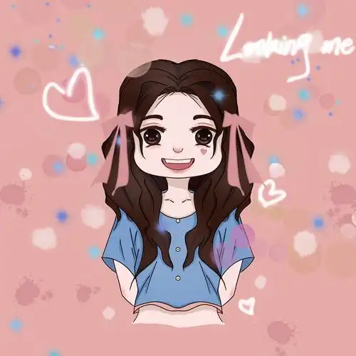 大头q版头像粉色长发女生可爱治愈头像