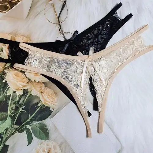 性感 免穿脱约会方便做男受女蕾丝开放扶她丁字裤 - 女士内衣/男士