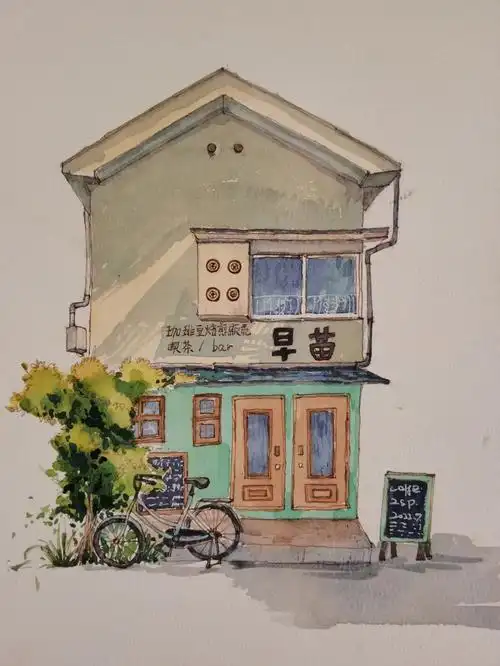 钢笔淡彩房子