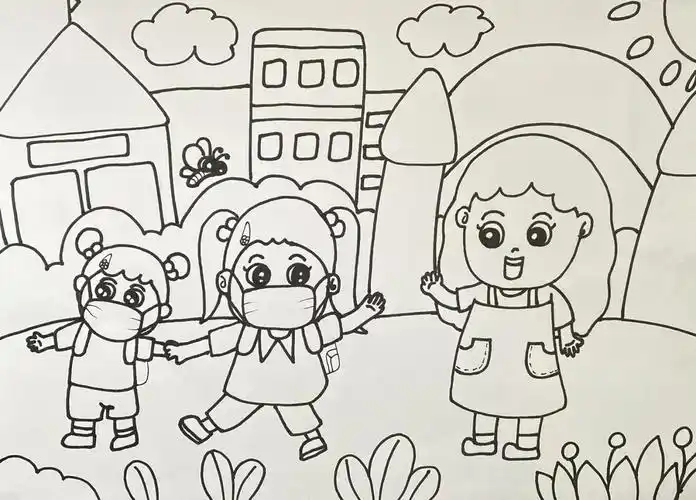 我爱上幼儿园我心中的小学主题画线稿