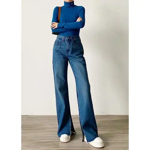 rugosam阔腿裤女高腰宽松松显瘦开牛仔裤长裤裤子牛仔裤