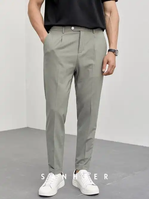 夏季绅士 高档抗皱舒适透气面料 松紧腰部男士九分休闲裤 dbl925