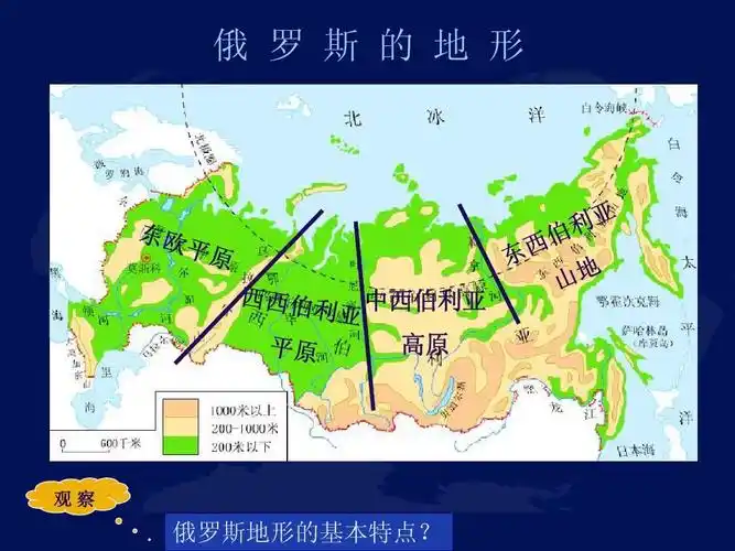俄 罗 斯 的 地 形 中西伯利亚 高原 观察 俄罗斯地形的基本特点?