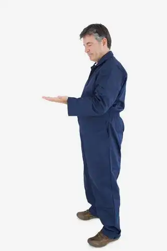 西方人,一个人,站,竖图,室内,白天,白色背景,侧面,工作服,制服,欧洲