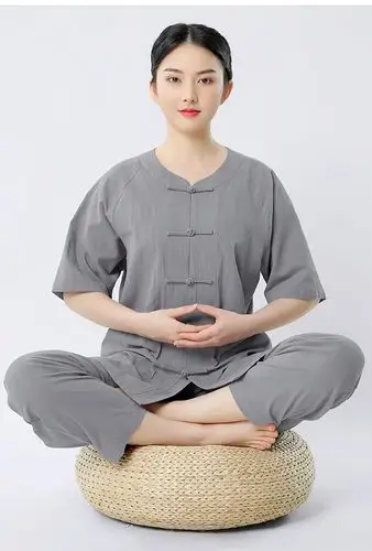 普舵居士服女 短袖禅修服 佛系中式休闲茶禅复古夏季禅意全棉套装