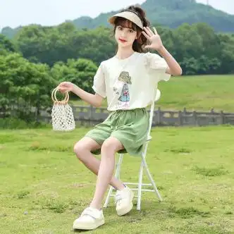 荷棠梦童装女童短袖套装夏装新款可爱风女孩衣服812岁学生短袖套装