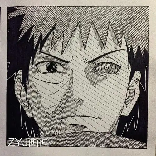 火影忍者系列宇智波带土头像手绘过程